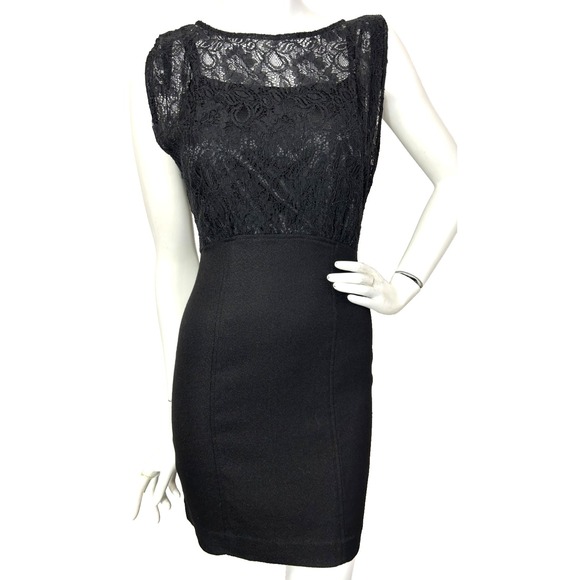 Elizabeth James Dress Women Size XS Black Lace Sheath Sleeveless Mini Button NWT - Picture 2 of 11